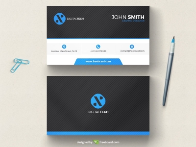 Black and blue minimal business card template