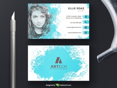 Blue Business Card With Woman Face