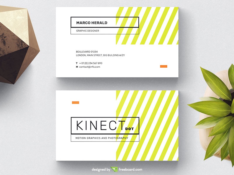 White Business Card With Chartreuse Yellow Stripes - Freebcard