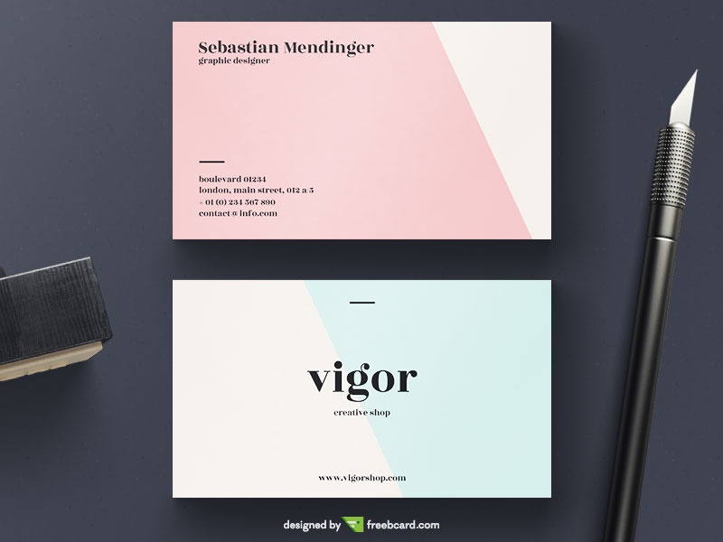 Light Red And Blue Minimal Business Card - Freebcard