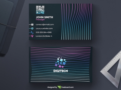 Dark Technological Business Card With Stripes