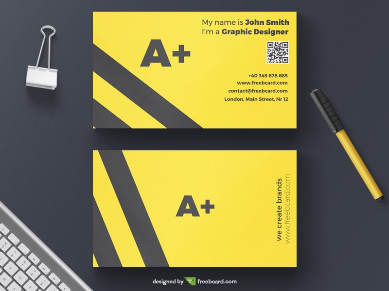 Minimal yellow agency business card template - Freebcard