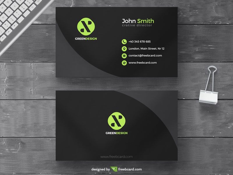 Minimal green agency business card template - Freebcard