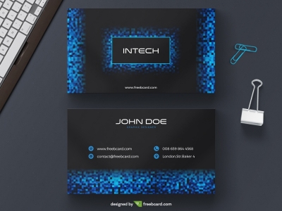 Blue tech pixel business card