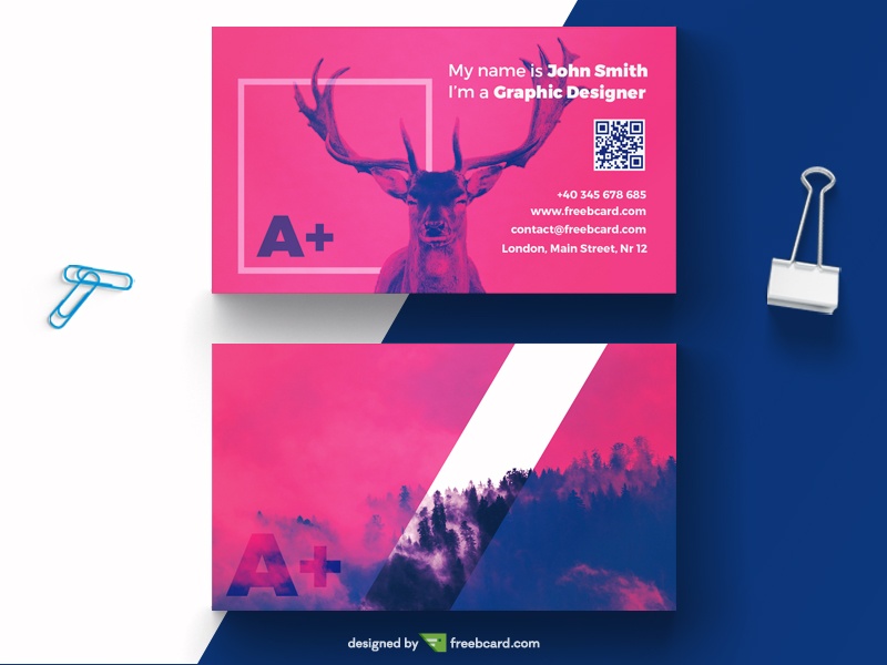 Creative purple business card with deer - Freebcard